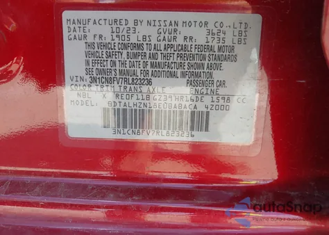 2024 Nissan Versa 1.6 Sr z USA, uszkodzony, nr VIN 3N1CN8FV7RL823236